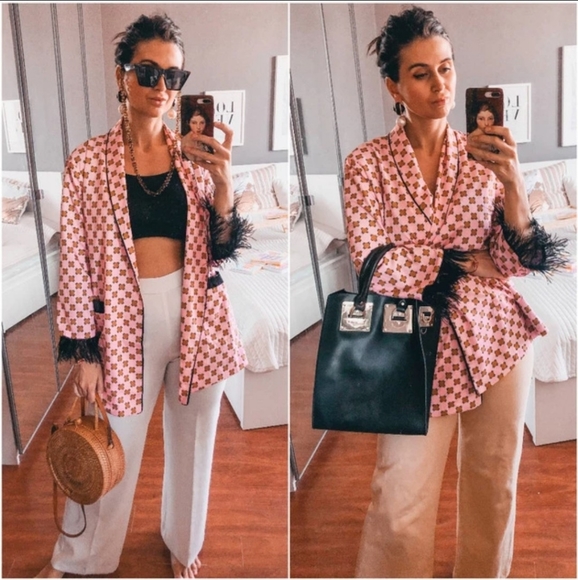 NWT Plaid Feather Spring Vintage Pant Suit Set S:M - Picture 4 of 15